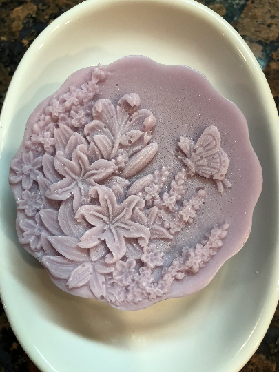 Butterfly Over Flowers Soap (scalloped edge)