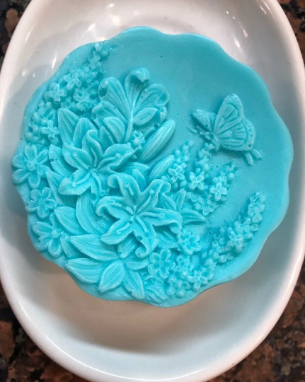 Butterfly Over Flowers Soap (scalloped edge)