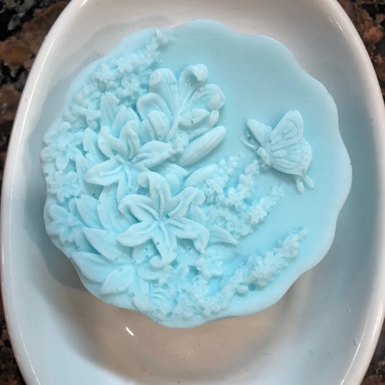 Butterfly Over Flowers Soap (scalloped edge)