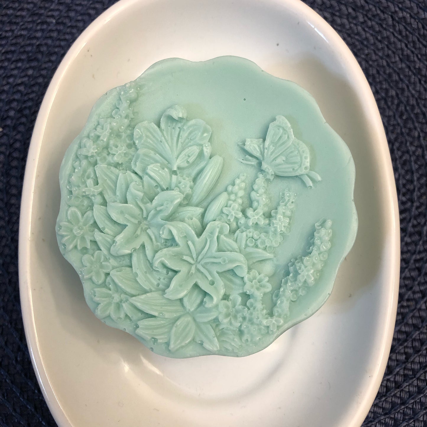 Butterfly Over Flowers Soap (scalloped edge)