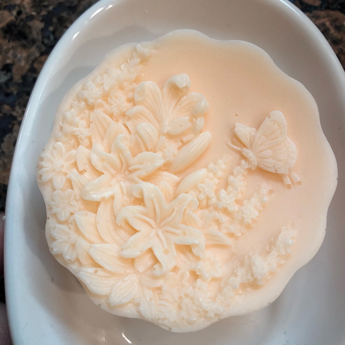 Butterfly Over Flowers Soap (scalloped edge)