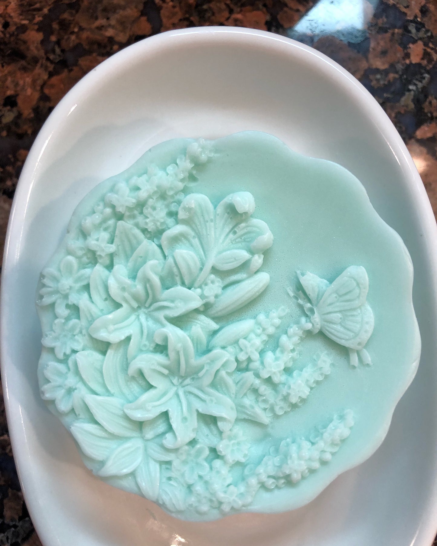 Butterfly Over Flowers Soap (scalloped edge)