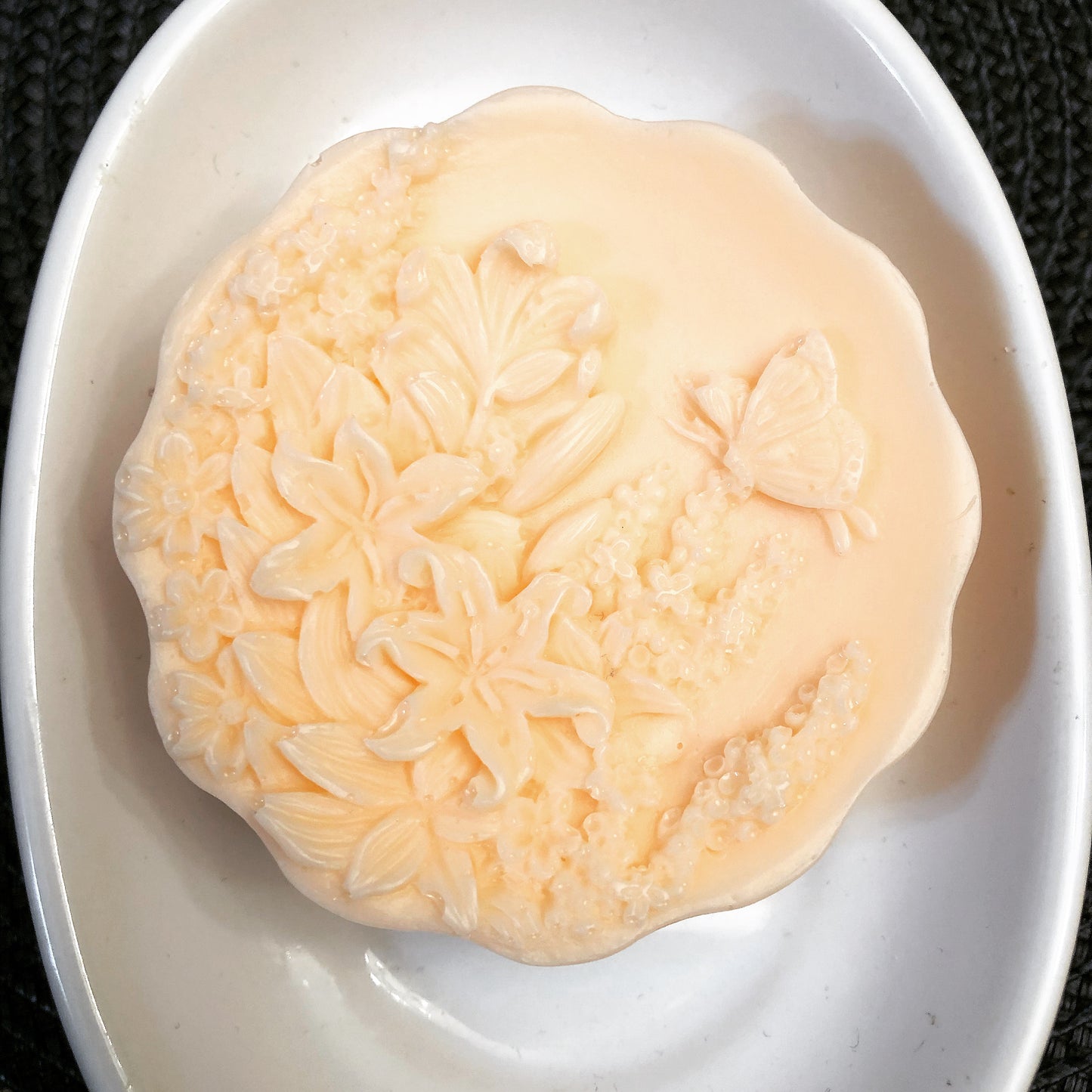 Butterfly Over Flowers Soap (scalloped edge)