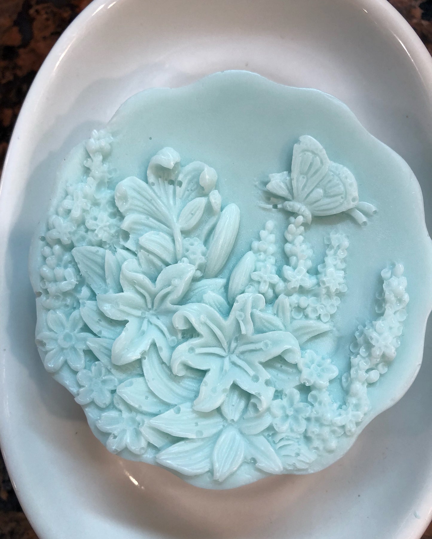 Butterfly Over Flowers Soap (scalloped edge)